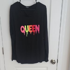 Justify Black Long Sleeve Top with Neon QUEEN Graphic